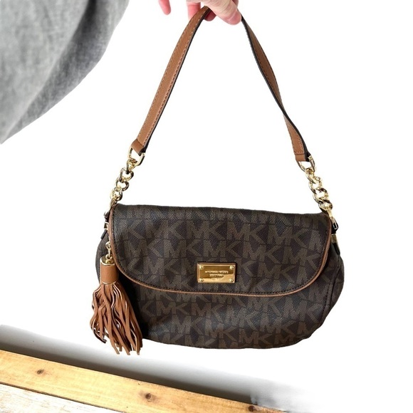 Michael Kors Brown Jet Medium Convertible Shoulder Bag Tassel Matching Wallet - Picture 2 of 16